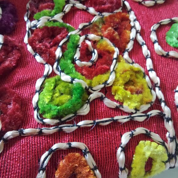 Embroidered Crewel Red Purse Envelope Clutch Crossbody Bag Boho Fiesta India - Picture 2 of 11